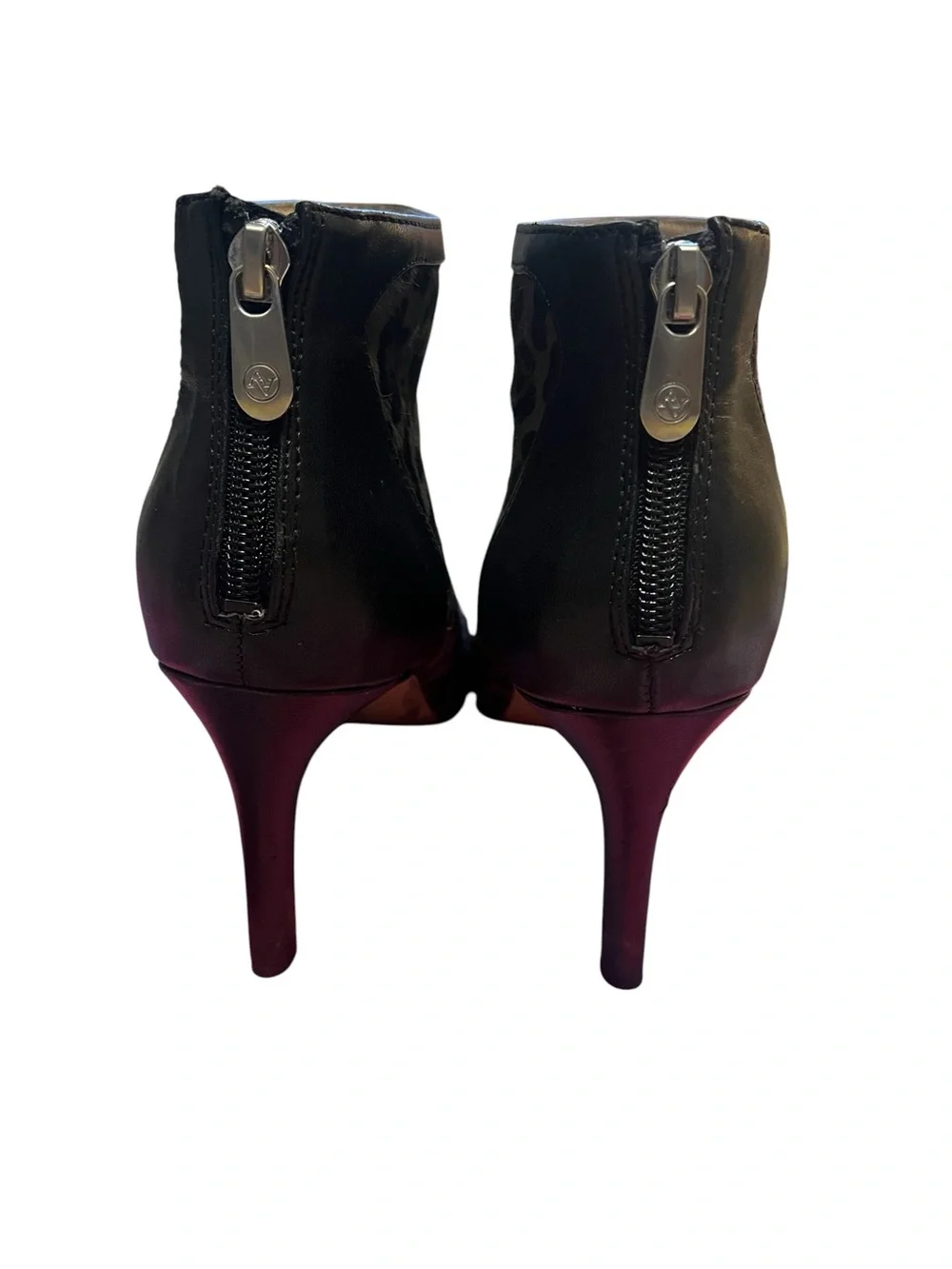 Adrienne Vittadini Leopard Print Pointed Toe Ankle Booties in Black and Gray
